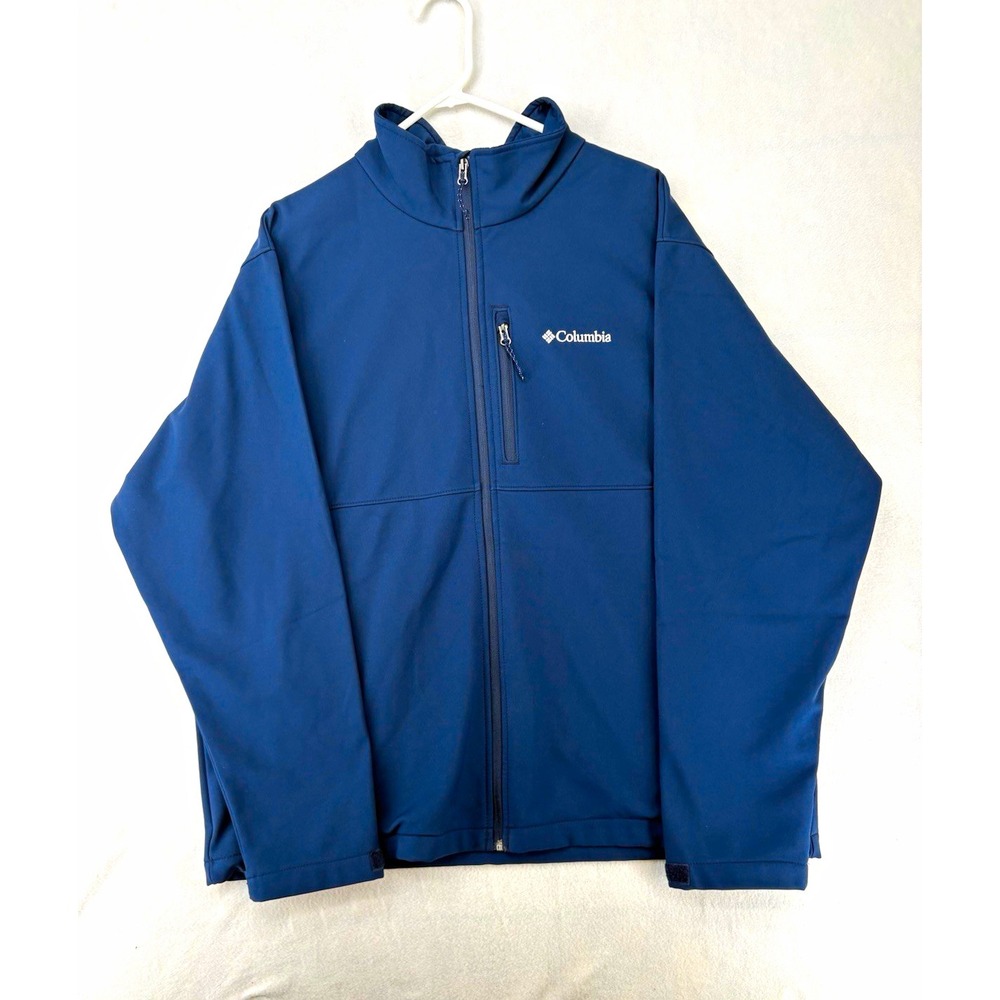 Columbia Blue Softshell Full Zip Jacket Zipped Pockets Stand Collar Men's 2XL